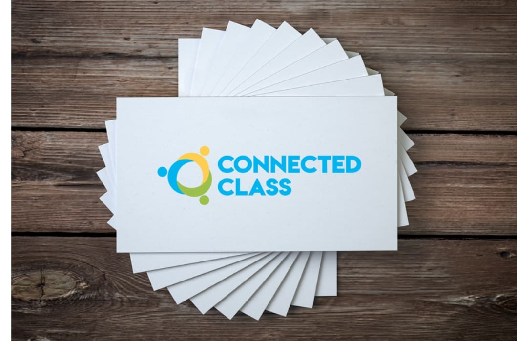 Connected Class Branding Example showing logo on business cards
