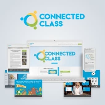 poster image for - Connected Class - featuring the clients logo on a ghosted background image taken from their website