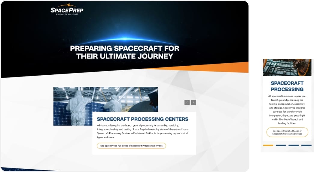 Space Prep Desktop and Mobile website examples