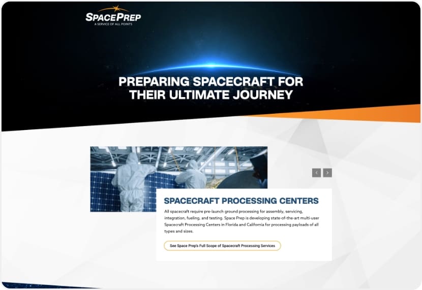 Space Prep Desktop website example