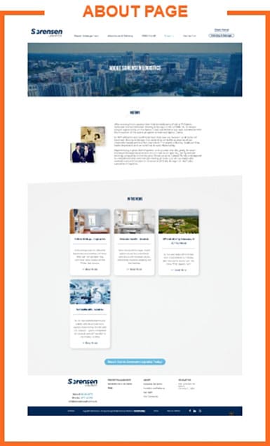 sample mock up of an about us webpage with an orange border around it and the words about page at the top