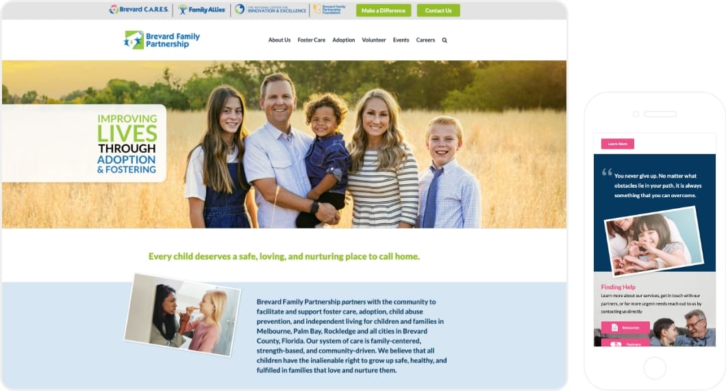 Brevard Family Partnership Websites desktop and mobile layouts