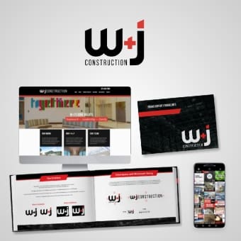 poster image for - WJ Construction - featuring the clients logo on a ghosted background image taken from their website