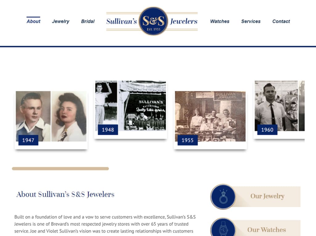 Sullivan's Jewelers Website Screen shot
